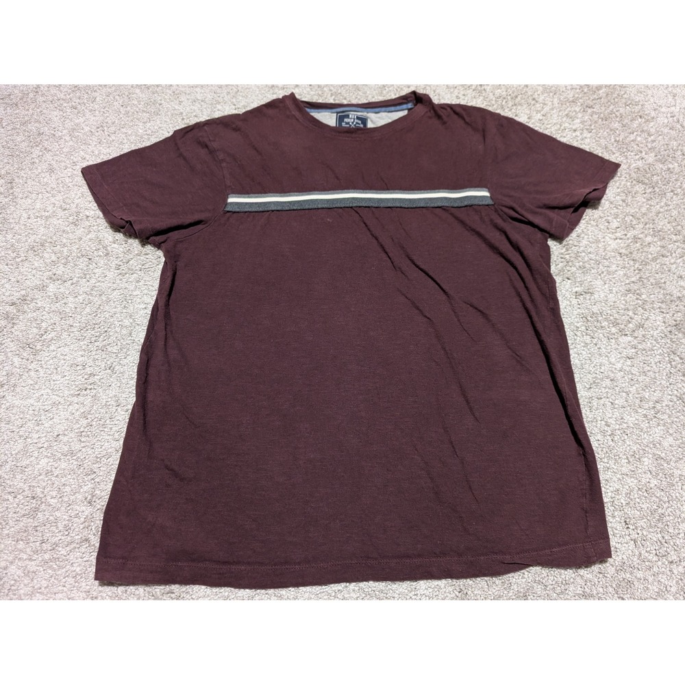 MBX T-Shirt Mens Large Burgundy Premium Goods Chest Stripe Short Sleeve Casual‎